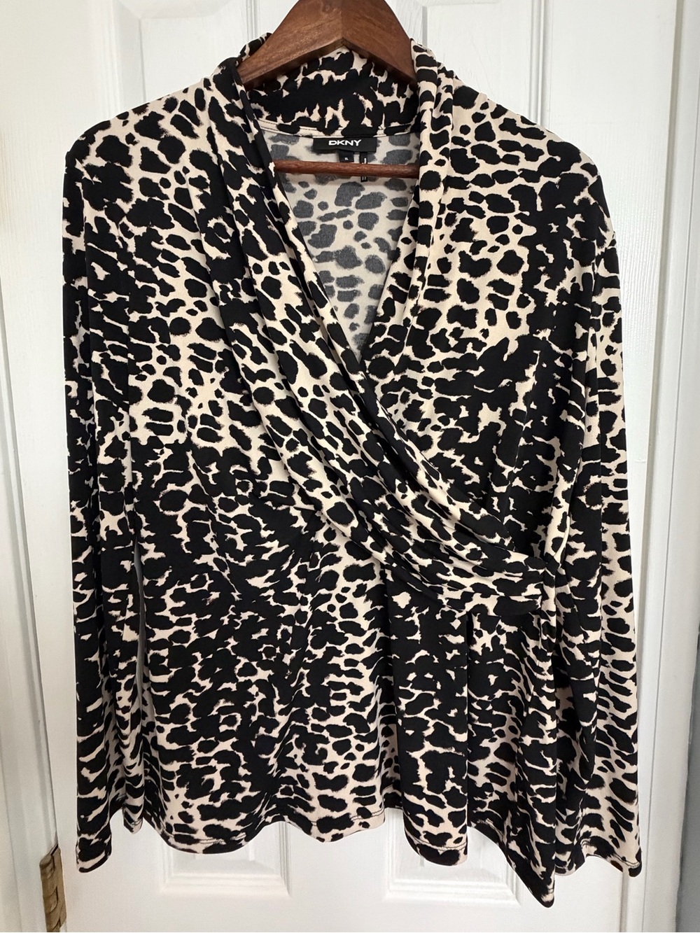 DKNY Black and Cream Animal Print Women's Jacket - size XL, excellent condition